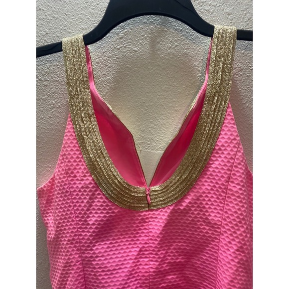 Lilly Pulitzer Emery Shift Dress Women's Size 0 Pink Gold Embellished V Neck - Picture 3 of 13